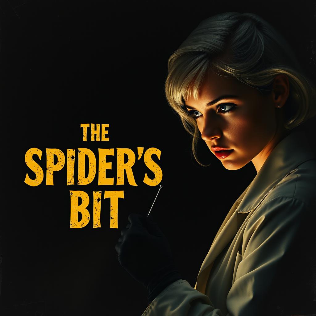 A very dark and dim movie poster titled 'The Spider's Bite', styled in a 90s aesthetic