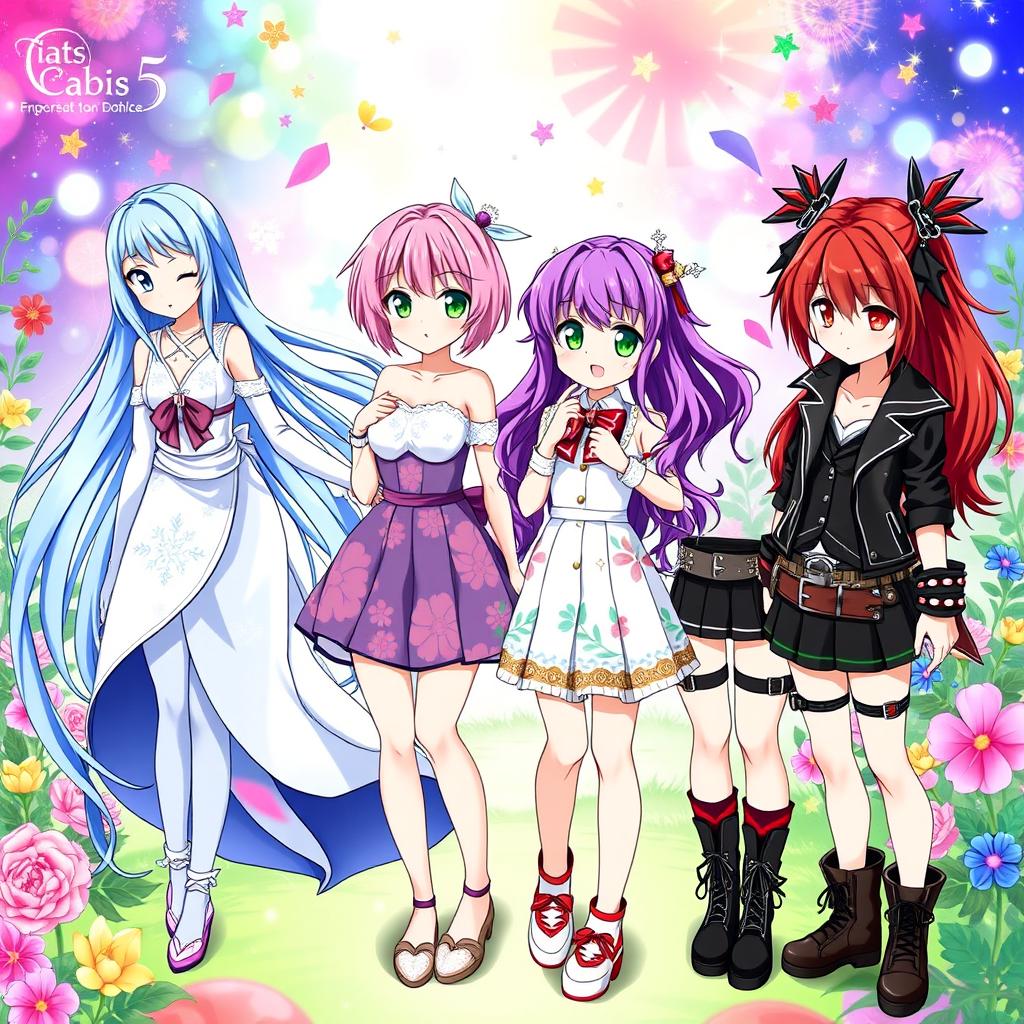 Four beautiful anime-styled waifus, each featuring an enchanting and colorful design