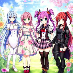 Four beautiful anime-styled waifus, each featuring an enchanting and colorful design