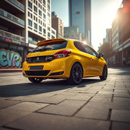 A stunning yellow Peugeot 106 Sport parked in an urban setting, showcasing its sporty essence