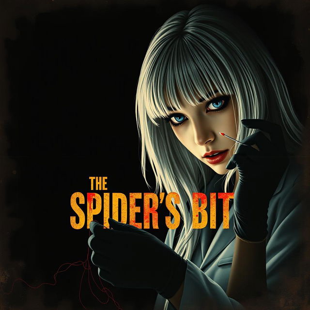 A very dark and dim movie poster titled 'The Spider's Bite'