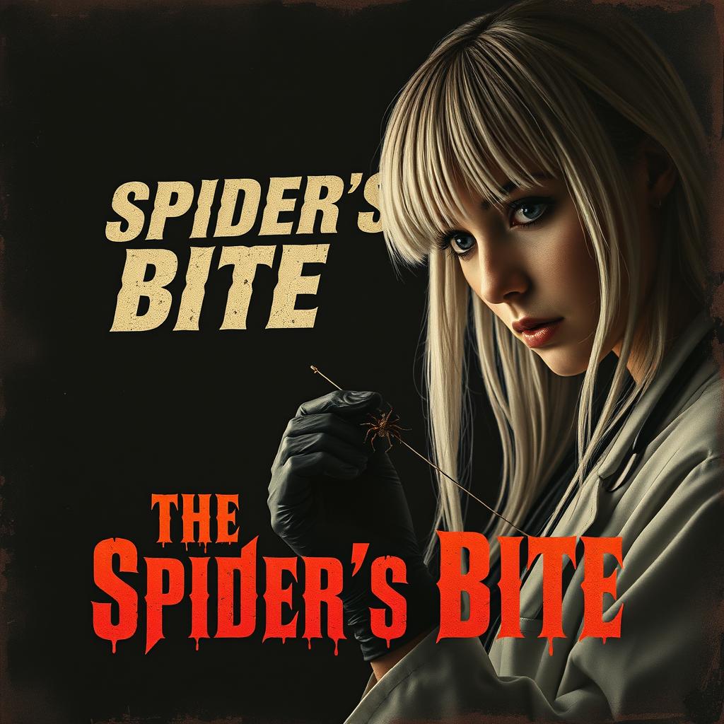 A very dark and dim movie poster titled 'The Spider's Bite'