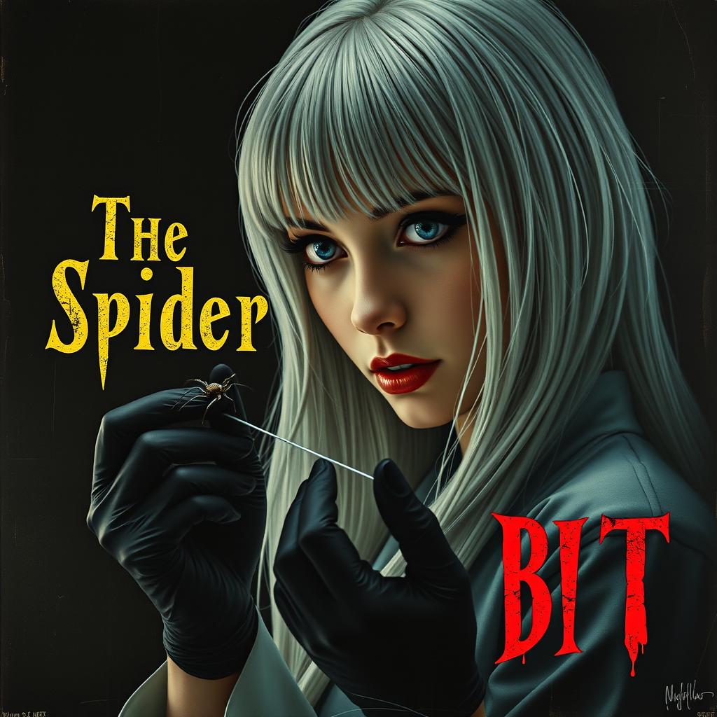 A very dark and dim movie poster titled 'The Spider's Bite'