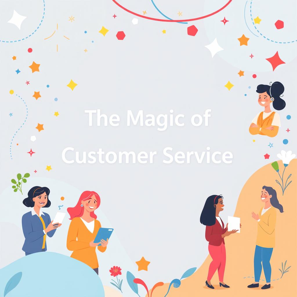 A vibrant and engaging background image for a flyer promoting a course titled "The Magic of Customer Service"