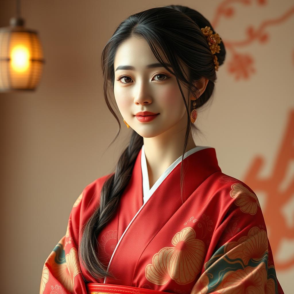 A stunning, flawless Japanese woman aged between 35-50, embodying beauty and elegance