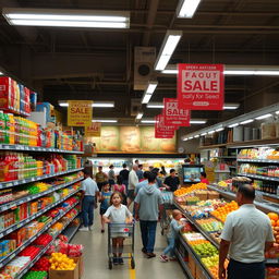 A vibrant and bustling supermarket filled with diverse products