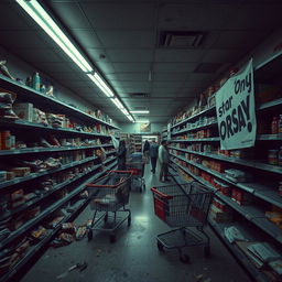 A run-down and poorly stocked supermarket that exudes an uninviting atmosphere