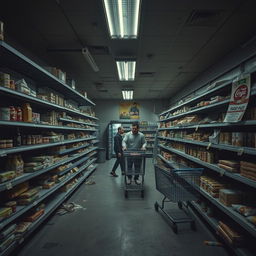 A run-down and poorly stocked supermarket that exudes an uninviting atmosphere