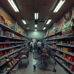 A run-down and poorly stocked supermarket that exudes an uninviting atmosphere