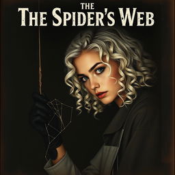 A movie poster titled 'The Spider's Web', featuring a beautiful young female doctor with curly white hair cascading down her shoulders