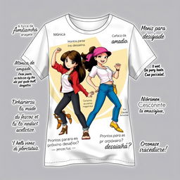 A stylish casual blouse featuring dynamic poses of the main characters Mônica, Cebolinha, Magali, and Cascão in their youthful versions, each character expressing their unique personality