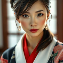 A stunningly sexy close-up portrait of a flawless Japanese woman aged between 35 to 49 years