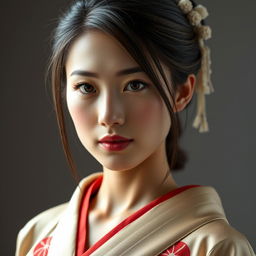 A stunningly sexy close-up portrait of a flawless Japanese woman aged between 35 to 49 years