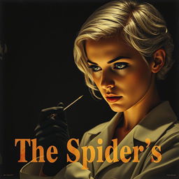 A movie poster titled 'The Spider's', featuring a beautiful young female doctor with pin curl 40s/50s short white hair