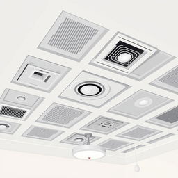 A detailed 2D illustration of an indoor ceiling design that showcases a modern and functional aesthetic