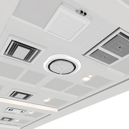 A detailed 2D illustration of an indoor ceiling design that showcases a modern and functional aesthetic