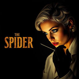 A movie poster titled 'The Spider', featuring a beautiful young female doctor with pin curl 40s/50s short white hair