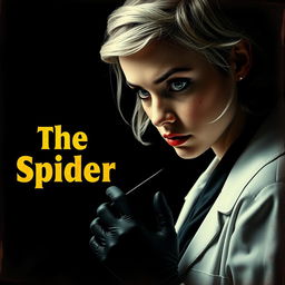 A movie poster titled 'The Spider', featuring a beautiful young female doctor with pin curl 40s/50s short white hair