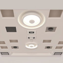 A detailed 2D illustration of an indoor ceiling design, featuring evenly distributed ventilation openings for air conditioning harmoniously integrated into the structure