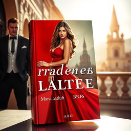 An engaging book cover design featuring a beautiful woman in a striking red dress, elegantly posed in the foreground