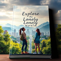 A captivating book cover depicting an urban area enriched with lush green trees, set against a backdrop of majestic mountains