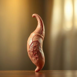 A highly detailed, artistic representation of a stylized anatomy model of a human penis, featuring intricate textures and anatomical accuracy, set against a soft-focus background to emphasize the subject