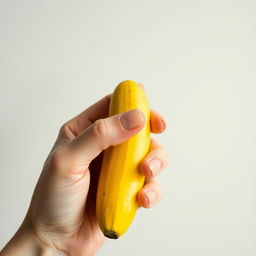 A close-up shot of a beautifully composed still life featuring a vibrant yellow banana being gently held with a hand, where the focus is on the interaction of the banana with the lips, suggesting a playful and whimsical vibe