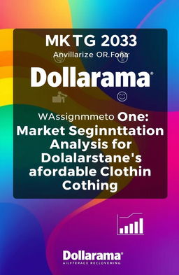 A visually engaging cover page for an MKTG 203 assignment, focusing on Dollarama’s potential introduction of affordable clothing