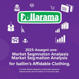 A stylish and creative cover page for an MKTG 203 assignment analyzing Dollarama's potential introduction of affordable clothing