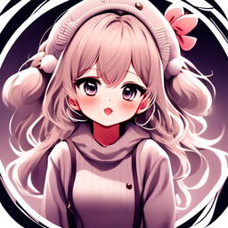 Detailed anime girl profile picture with a humorous expression, cute attire, and a circular fluffy white border.