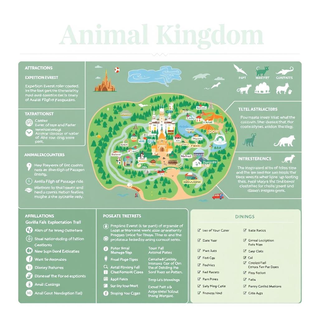 An informative and visually appealing infographic showcasing the Animal Kingdom theme park