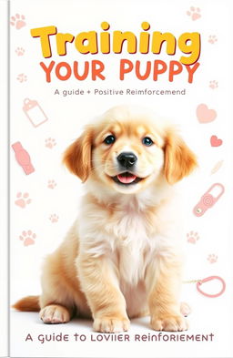 A visually engaging cover of a book titled 'Training Your Puppy: A Guide to Positive Reinforcement'