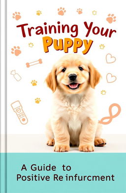 A visually engaging cover of a book titled 'Training Your Puppy: A Guide to Positive Reinforcement'