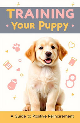 A visually engaging cover of a book titled 'Training Your Puppy: A Guide to Positive Reinforcement'