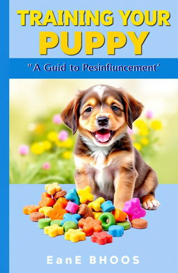 A vibrant and engaging cover for a puppy training guide titled 'Training Your Puppy: A Guide to Positive Reinforcement'