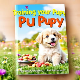 A captivating cover design for a puppy training guide titled 'Training Your Puppy: A Guide to Positive Reinforcement'