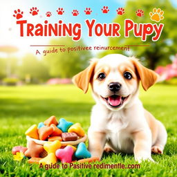 A delightful cover design for a puppy training guide titled 'Training Your Puppy: A Guide to Positive Reinforcement'