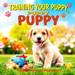 A delightful cover design for a puppy training guide titled 'Training Your Puppy: A Guide to Positive Reinforcement'