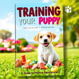 A delightful cover design for a puppy training guide titled 'Training Your Puppy: A Guide to Positive Reinforcement'