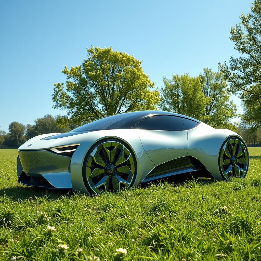 A futuristic ecological car with a bionic design, showcasing smooth, organic lines that mimic the shapes found in nature