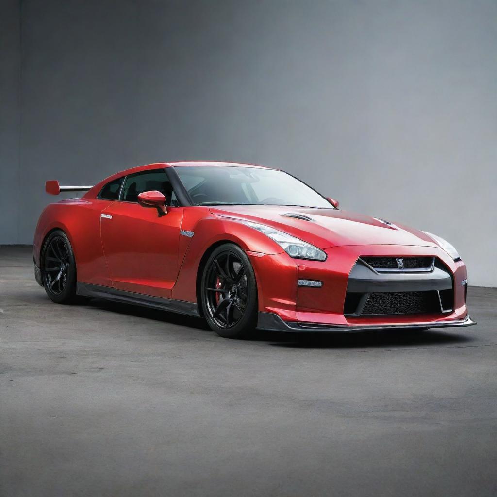 A glossy, meticulously detailed Nissan GTR R35. Its striking design elements, including its aggressive front fascia and aerodynamic profile, should be distinctly visible.