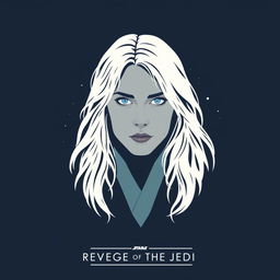 A minimalist movie poster titled 'Revenge of the Jedi', featuring a beautiful 40-year-old Jedi character