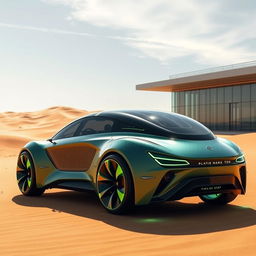 A futuristic ecological car designed with bionic elements, featuring a sleek low-rider design