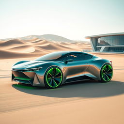 A futuristic ecological car designed with bionic elements, featuring a sleek low-rider design