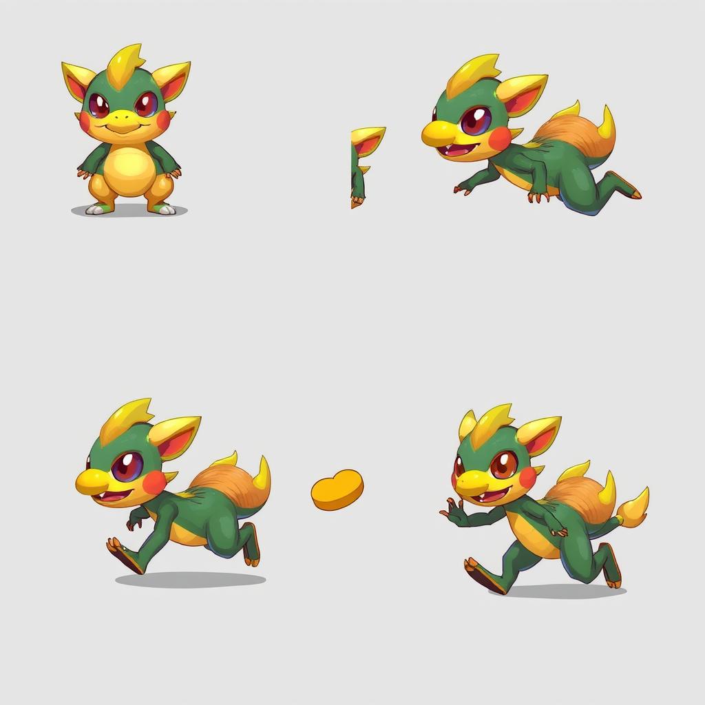 A game sprite sheet featuring a small fantasy creature