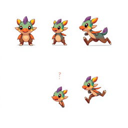 A game sprite sheet featuring a small fantasy creature