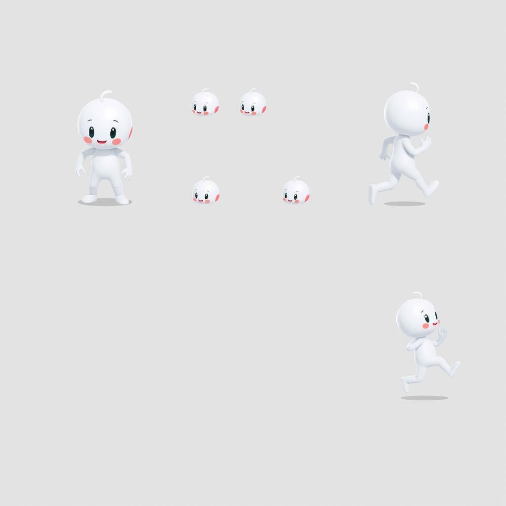 A game sprite sheet featuring a small white humanoid character