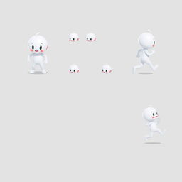 A game sprite sheet featuring a small white humanoid character