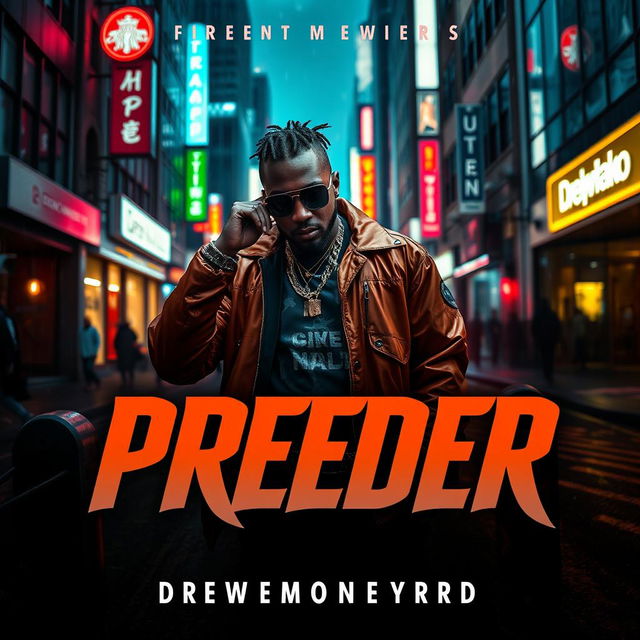 A visually striking music video thumbnail for Drewmoneyrd's song 'PREDER'