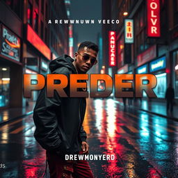 A visually striking music video thumbnail for Drewmoneyrd's song 'PREDER'